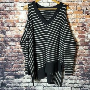 All Saints black/cream angle striped sweater S